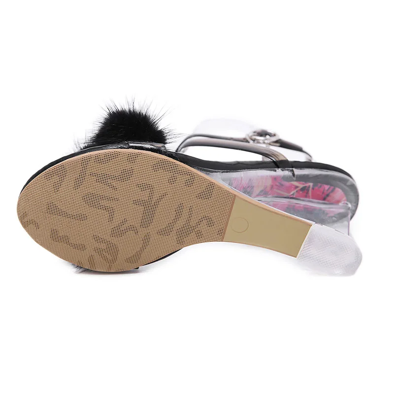 Женская прозрачная обувь Phoentin модель 2020 года с меховым помпоном и перекрестными