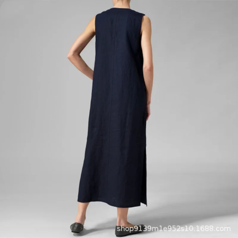 

HAOOHU Long Button Split Solid Color Loose Urban Casual Sleeveless Vest Mid Vest Dresses Streetwear Woman Summer 2021 Ladies
