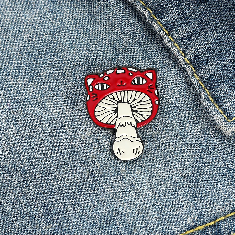 Cat Face Mushroom Enamel Pin Custom Animal Plant Brooch Bag Clothes Lapel Pin Badge Cartoon Jewelry Gift for Kids Friends images - 6