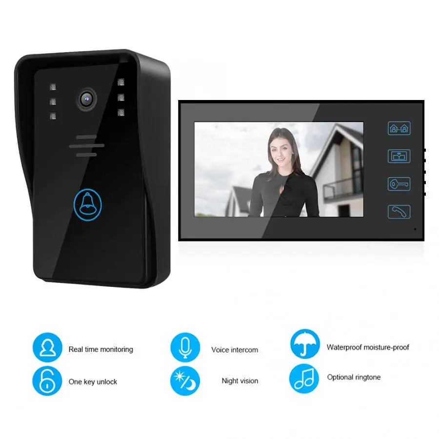 7 дюймовый водонепроницаемый Сенсорный дверной звонок с функцией ночного