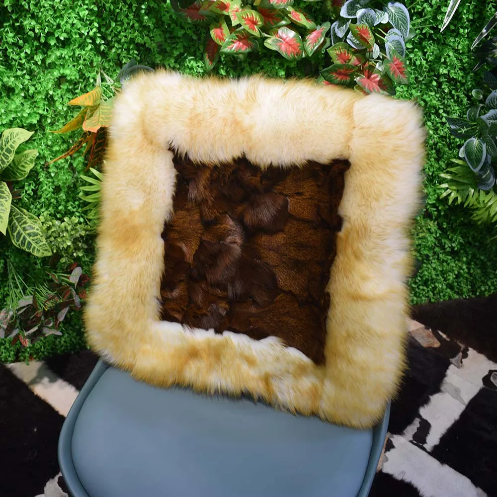 Natural Fur Cushion Plush Genuine Sheepskin Seat Cushion With Fox Fur Core 45cm Sofa Cushion Mat MS.Softex floor pillow