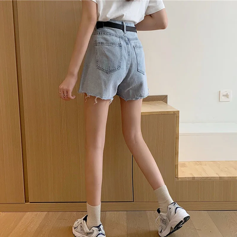 

Shorts Women Summer Denim High-waist Pockets Buttons Wide-leg Korean-style Womens Short Chic Fashion BF Street Wear Casual Retro