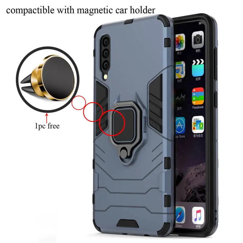 Жесткий кольцо Броня чехол для samsung A10 A20 A30s A40S A50s A60 A70 a70s A80 A90 5G galaxy a7 a9 a8 plus противоударный чехол-накладка - Цвет: Car mount-Blue
