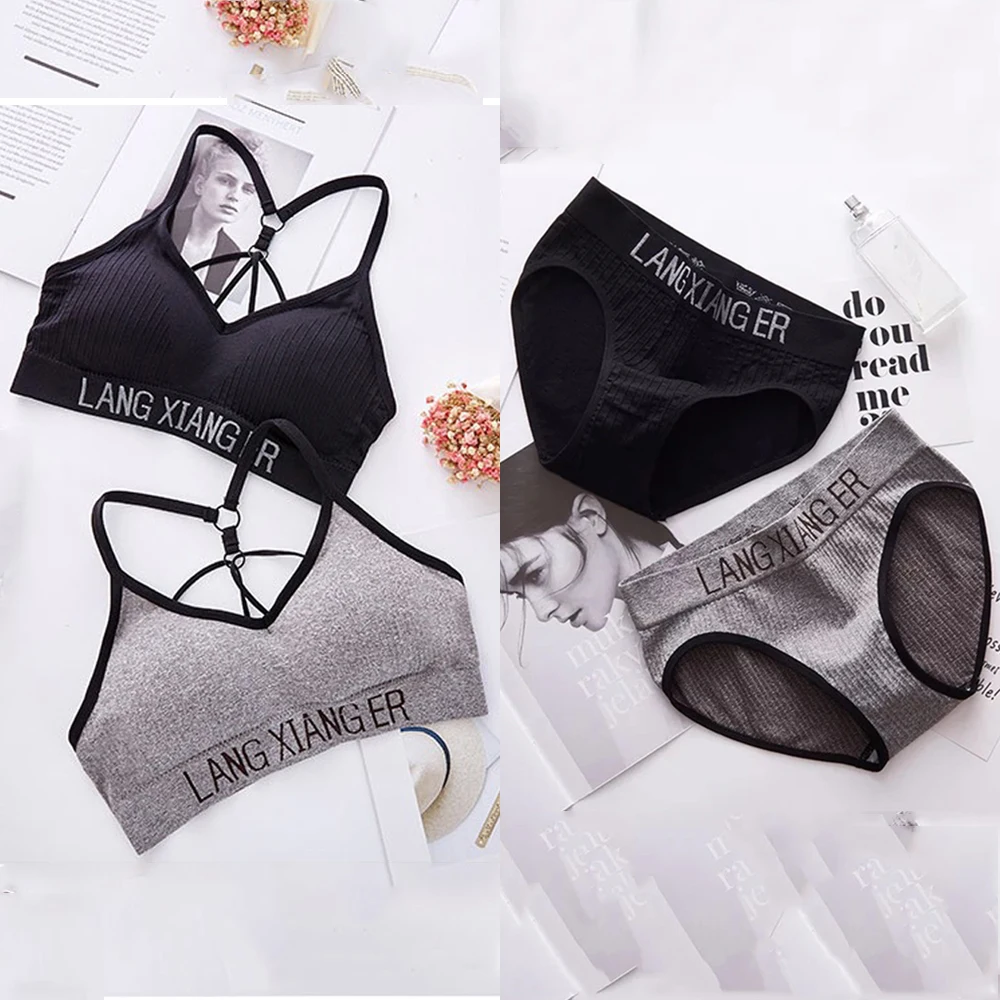 

Seamless Women Bra Panties Set Wireless Underwear Suit Backless Bralette Lingerie Fitness Sexy Bandage Push Up Crop Top +Panties