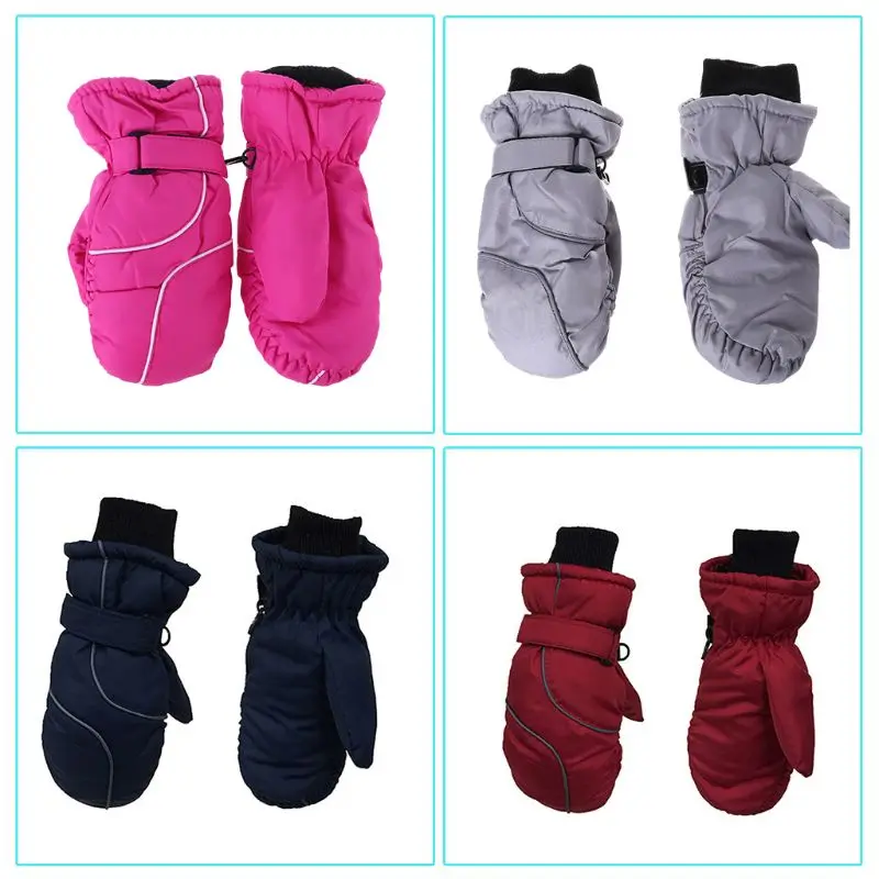 

Toddler Kids Winter Snow Ski Gloves Waterproof Windproof Solid Color Patchwork Thicken Warm Adjustable Stretchy Mittens R58B