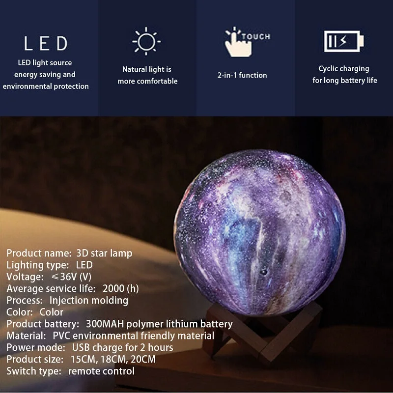 

New LED 3D Moon Lamp Moon Light Kids Night Light 16 Color USB Rechargeable Touch and Remote Control Lights Gifts