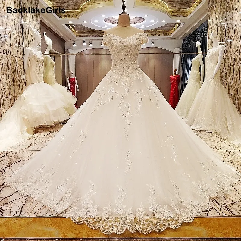 Элегантное кружевное свадебное платье бальное свадебные платья с кристаллами Robe