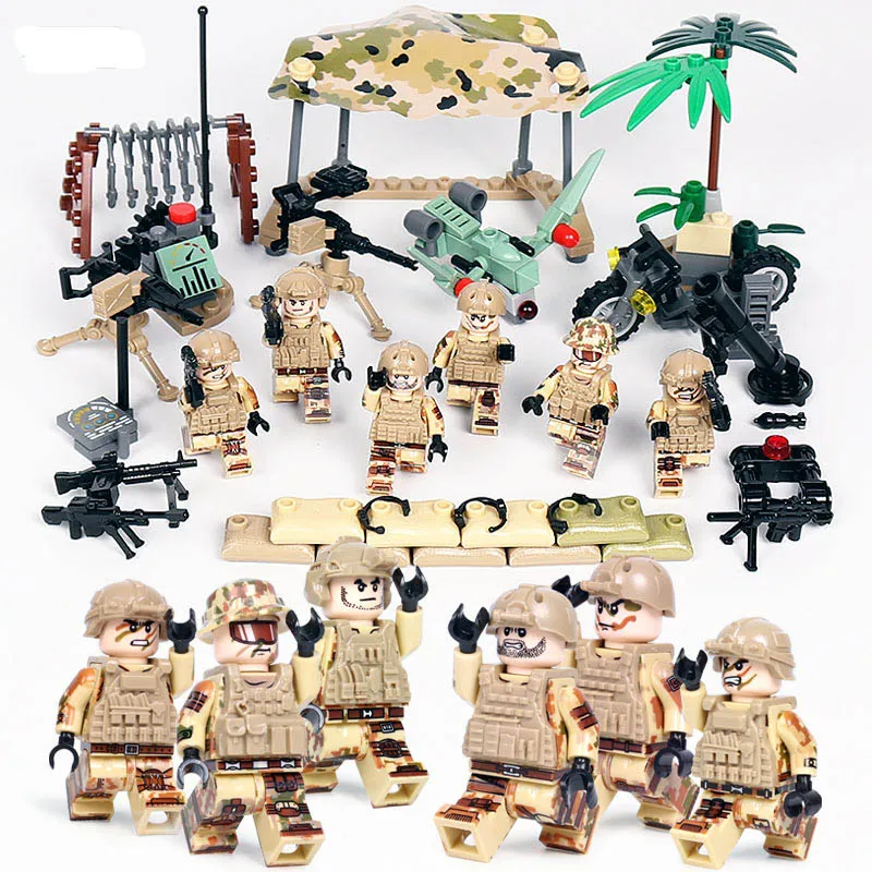 6 шт. военный солдат Дельта армейское оружие SWAT Мини фигурки строительные блоки