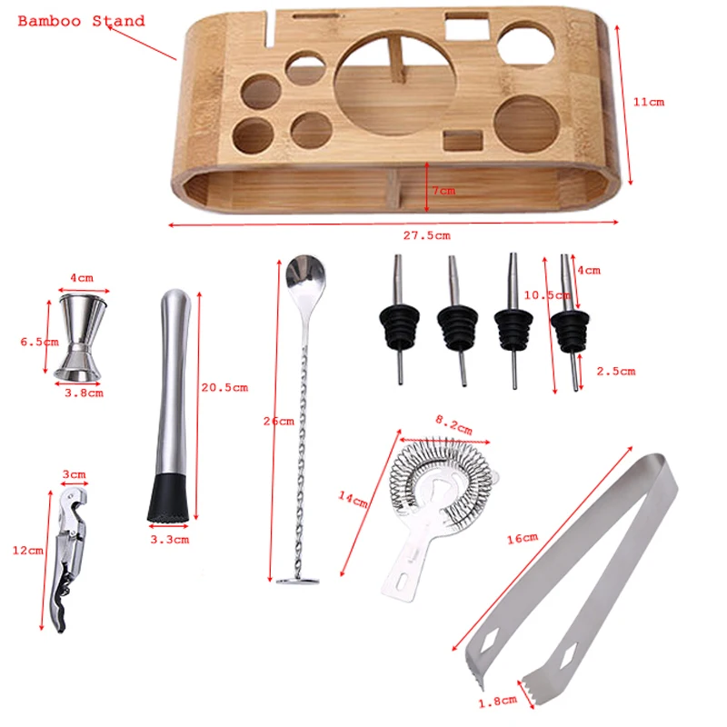 

1-13pcs Stainless Steel Wine Mixer Liquor Red Wine Cocktail Shaker Clip Barware Tools Kit Filter Shaker for Bartender Stand Base