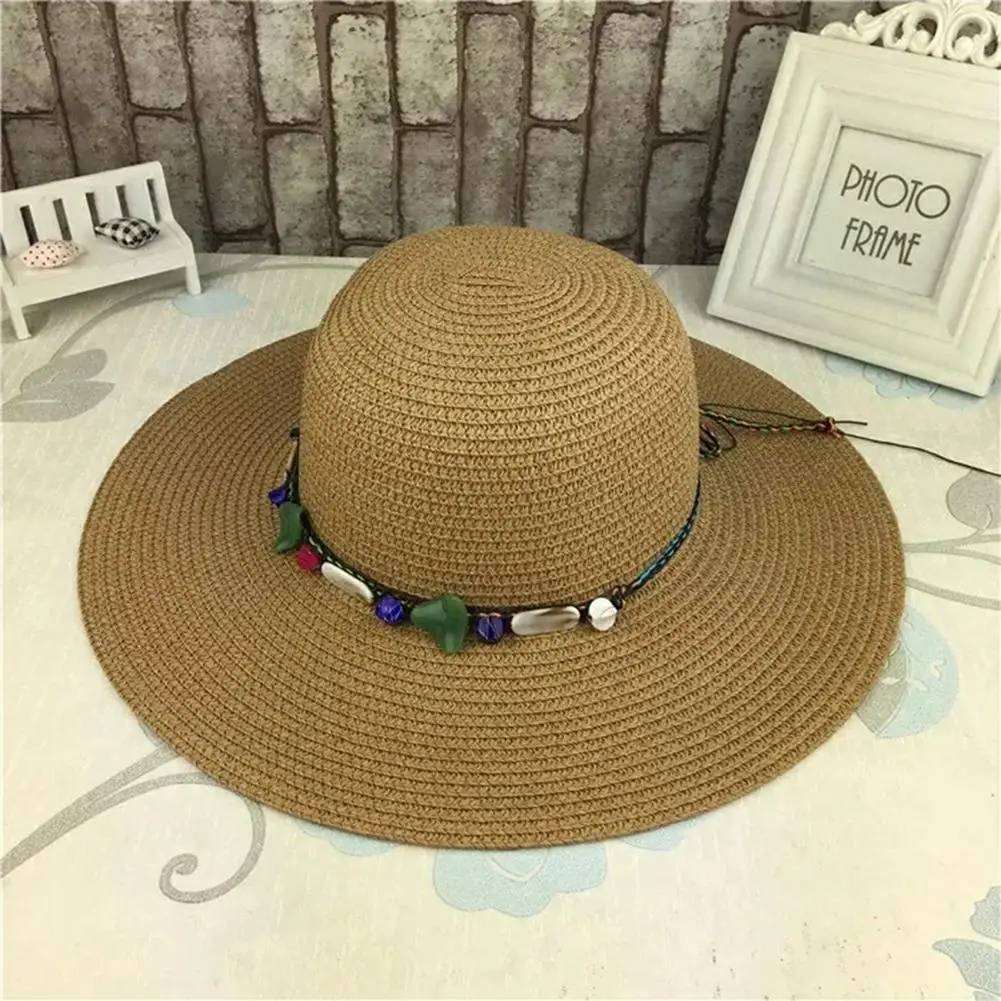 HiMISS соломенная шляпа женская уличная с широкими полями однотонная плетеная для