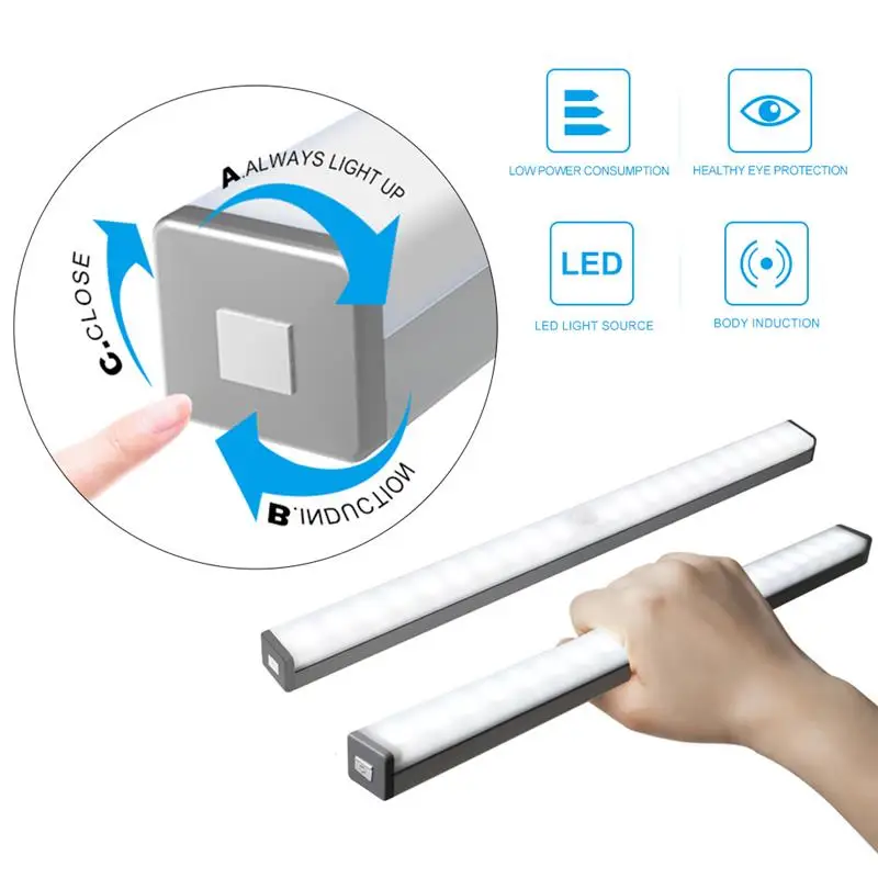 

2pcs Cabinet Lights Bright Motion Sensor Closet Lamp Energy-Saving USB Rechargeable Wardrobe Light Durable Home Lighting 2020