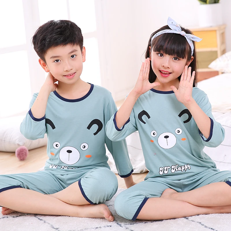 

Children's pajamas summer girl baby air conditioning clothing spring and autumn thin children's home clothing set boys cotton