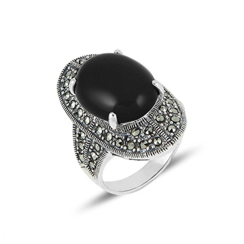 

Silverlina Silver Marcasite & Onyx Gemstone Ring