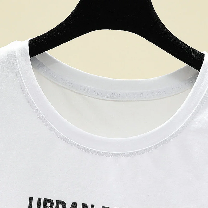 

Sleeve Short t Shirt Women Clothing Vintage Summer Tops Female T-shirt Black Korean Fahsion Diamonds Tee Shirt White Casual 2021