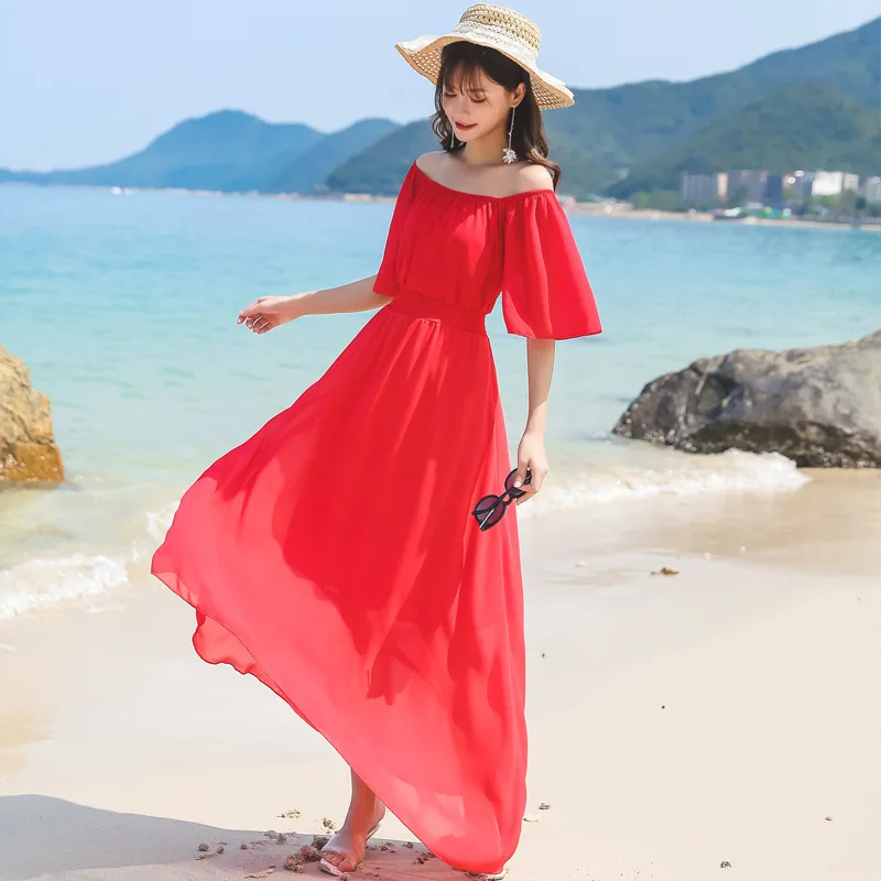 Женское шифоновое платье с открытыми плечами черное или белое длинное пляжное