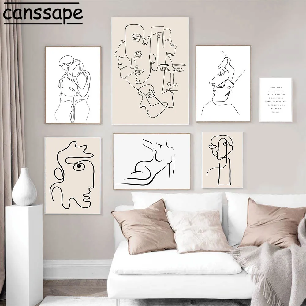Абстрактная канва принты живопись на линии тела парные обнимательные плакаты