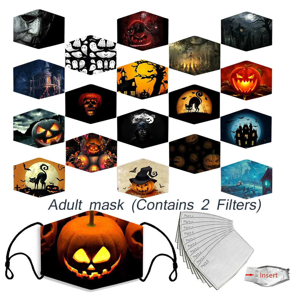 

3D printed pumpkin grimace mask washable and reusable adult fashion cotton mask breathable pm2.5 dust mask for Halloween