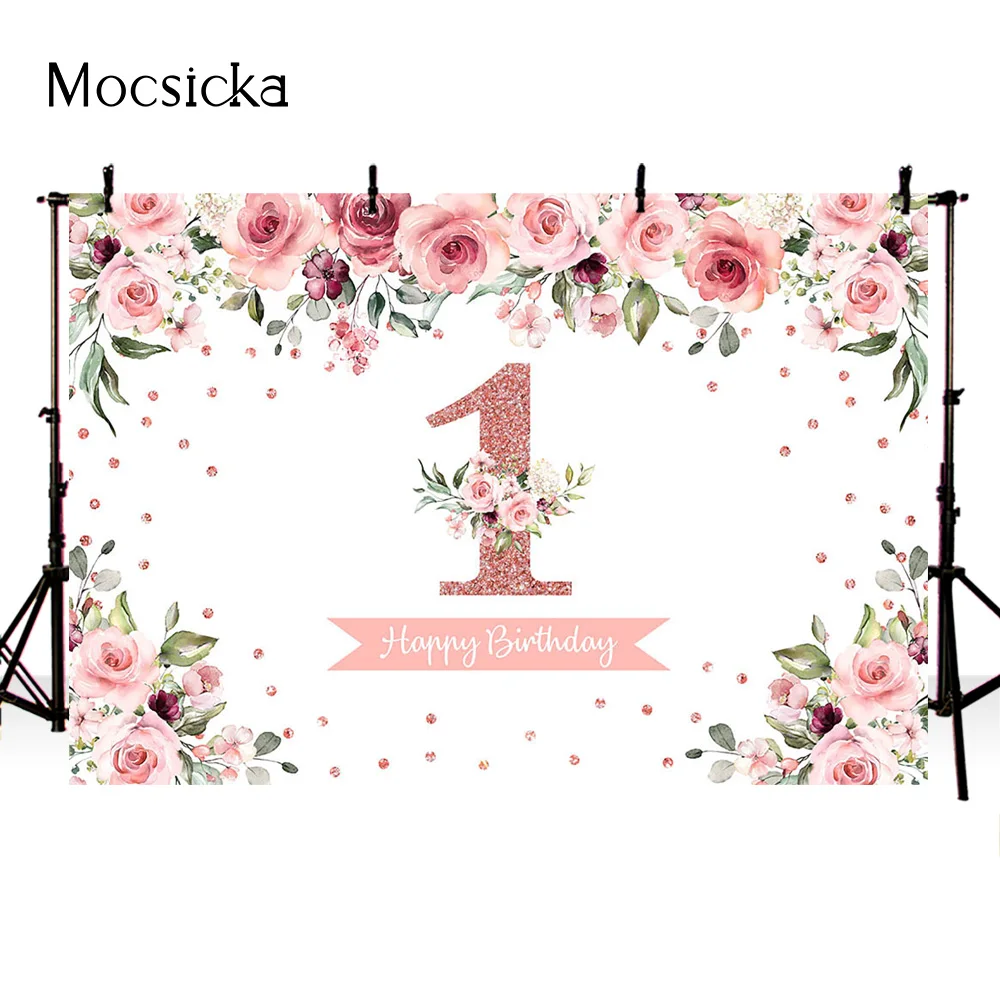 Mocsicka первый день рождения Фон 7x5 футов Новорожденные девочки Цветочный фото фон