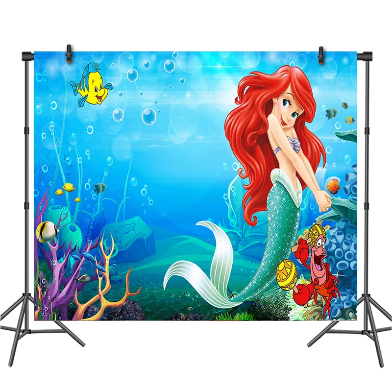 Виниловый фон для фотосъемки с изображением русалки принцессы Ариэль на заказ |