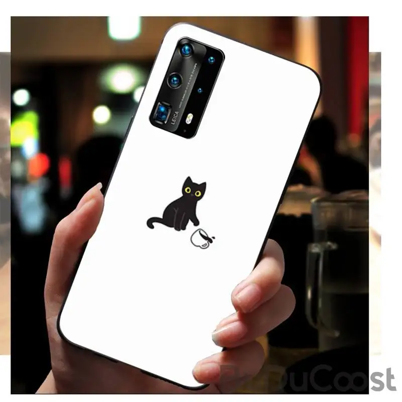 Милый блестящий чехол для телефона с кофейной чашкой и котом Huawei P9 10 20 30 40 P Smart 20lite