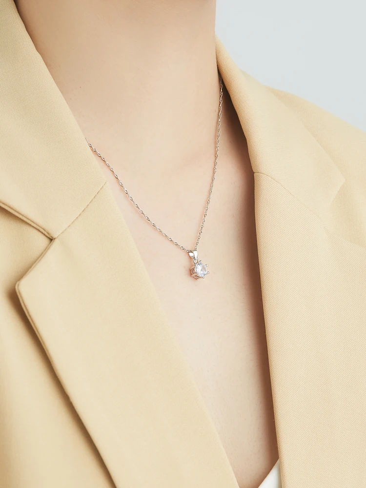 

ZEMIOR Simple Style Necklace For Women S925 Sterling Silver Luxury Big Cubic Zirconia Pendent Necklace Six Prong Inlay Jewelry