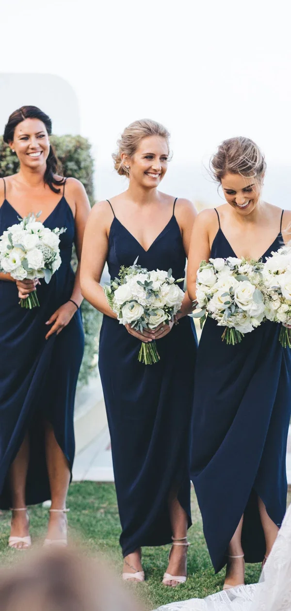 Vestido Madrinha Navy Blue Bridesmaid Dresses 2020 Spaghetti Strap V-neck Sheath High LowWedding Guest Dress | Свадьбы и торжества