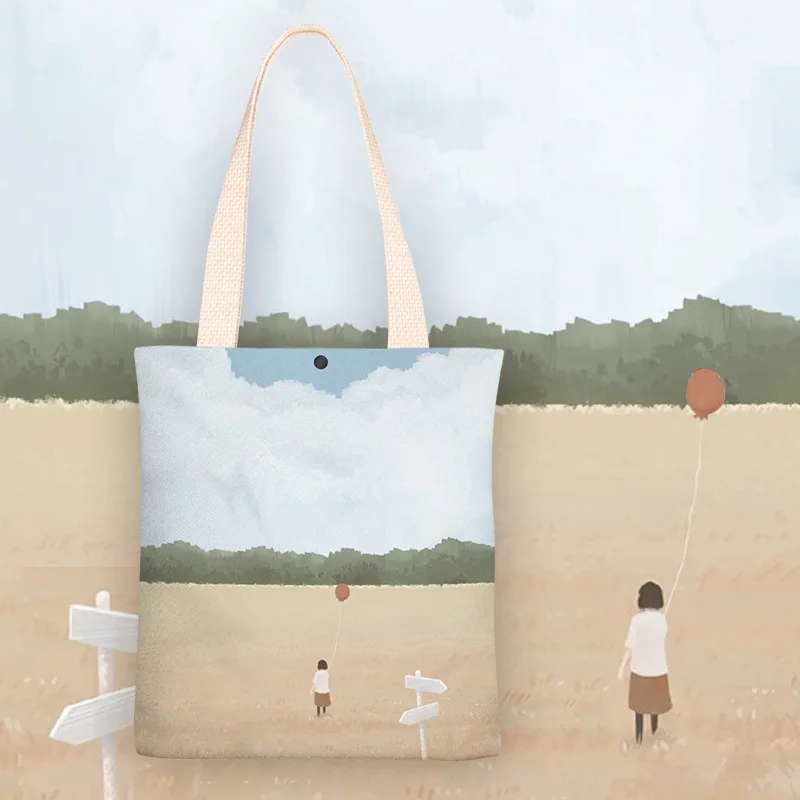 

Girl In The Wheat Field Women Canvas Shopping Bag Female Velvet Cloth Shoulder Bag Eco Handbag Tote Reusable Grocery Shopper Bag