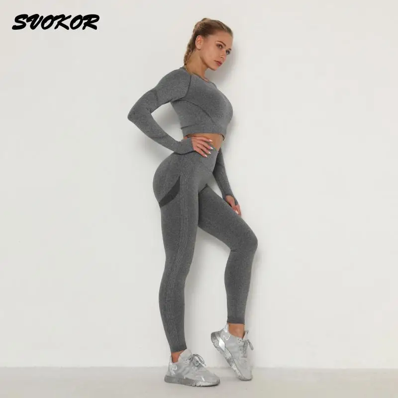 Женский спортивный костюм SVOKOR бесшовный укороченный топ леггинсы с эффектом