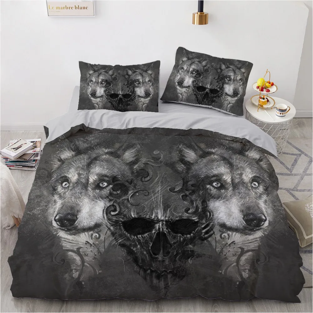 

Wolf Quilt Cover Sets Animal Bed Custom Design Pillow Shams 203*230cm Full Twin Double Single Size 3D White Bedding Set