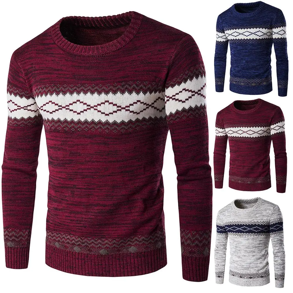 

Fashion Men Floral Print O Neck Long Sleeve Knitted Sweater Blouse Top Casual Acrylic Warm Travel Sweater Size M-2XL men clothi