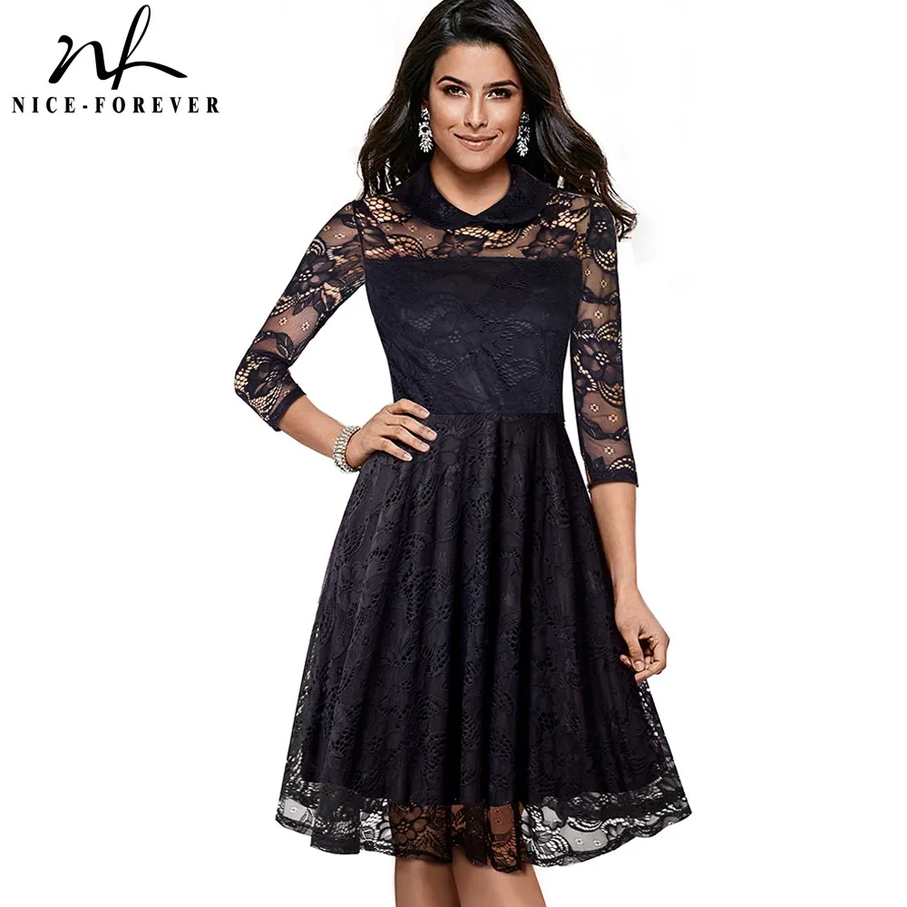 Женское кружевное платье Nice forever элегантное черное трапециевидной формы с