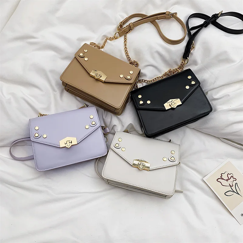 

Crossbody Bags for Women Leather Messenger Bags Chains Sac A Main Women Solid Leather Shoulder Bag Female Flap Bag 2021