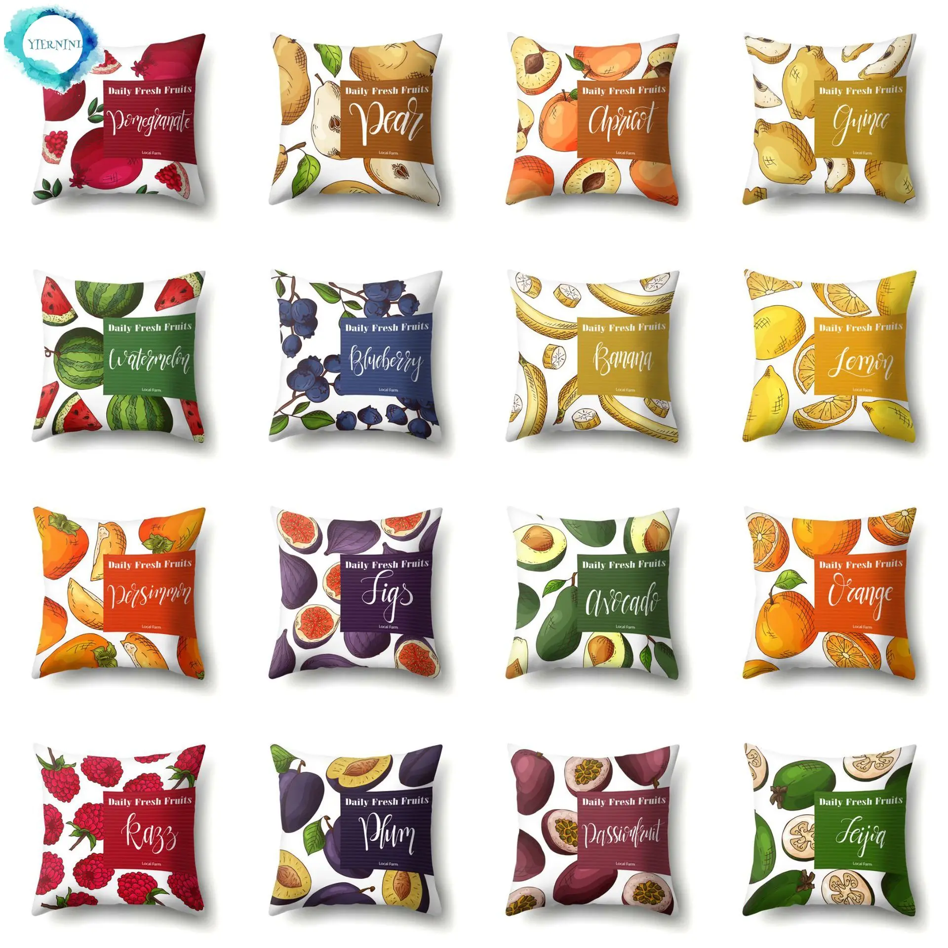 

Fruits Watermelon Polyester Decorative Cushion Cover Summer Fresh Throw Pillow Covers Lemon Banana Pattern for Sofa Living Room