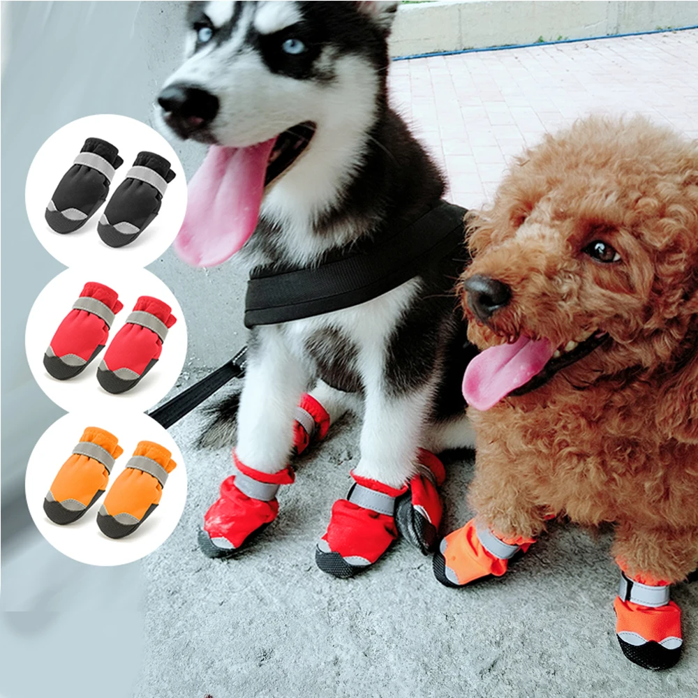 

4Pcs/set Dog Shoes Waterproof Super Reflective Dog Boots Rubber Anti-slip Shoes Summer Dog Shoes For Medium Large Dog
