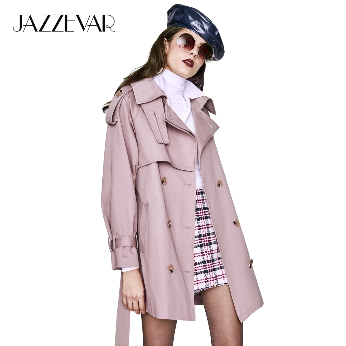 JAZZEVAR 2019 Новый осенний тренч для женщин модные повседневное двубортная верхняя