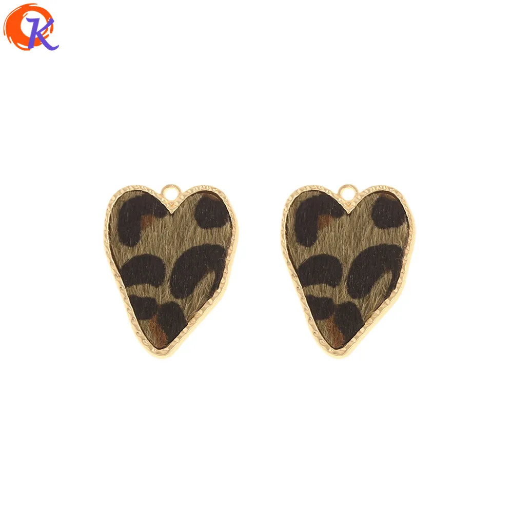 Green Сердечный Дизайн 50 шт 25*32 мм ювелирные аксессуары/DIY Изготовление/амулеты/форма сердца/леопардовый принт эффект/ручная работа/застежки для сережек - Цвет: Green