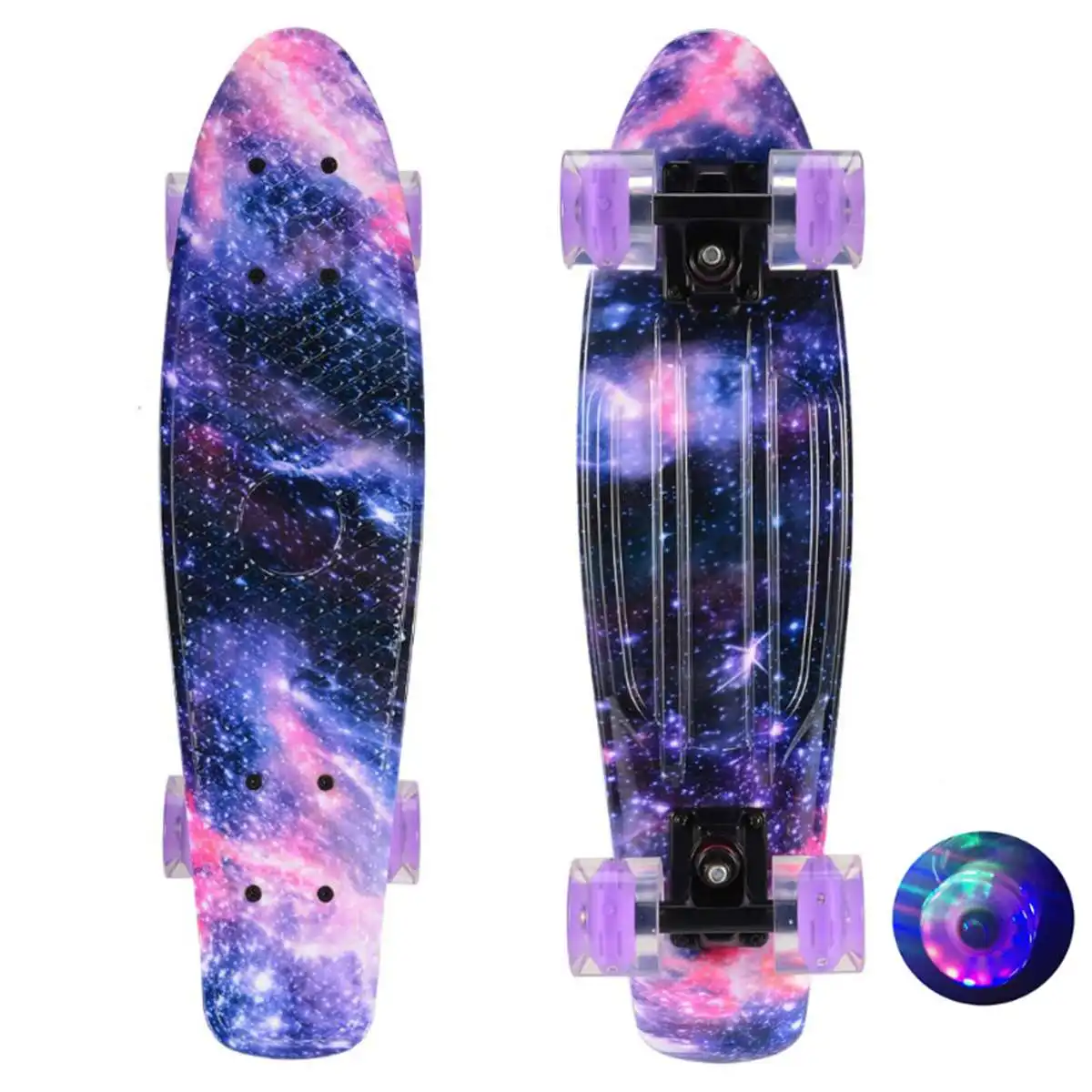 

22 inch Skateboard Cruiser Board Board 22" X 6" Retro Longboard Skate Graphic Galaxy Complete Led Light Boy Girl Xmas Gift