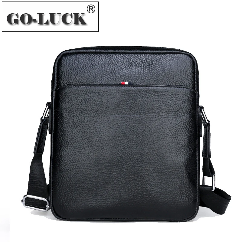 

GO-LUCK Genuine Cowhide Leather Man Crossbody Shoulder Bag Business Zipper OL Male Messenger Bag For Ipad Wallet Cell Phone