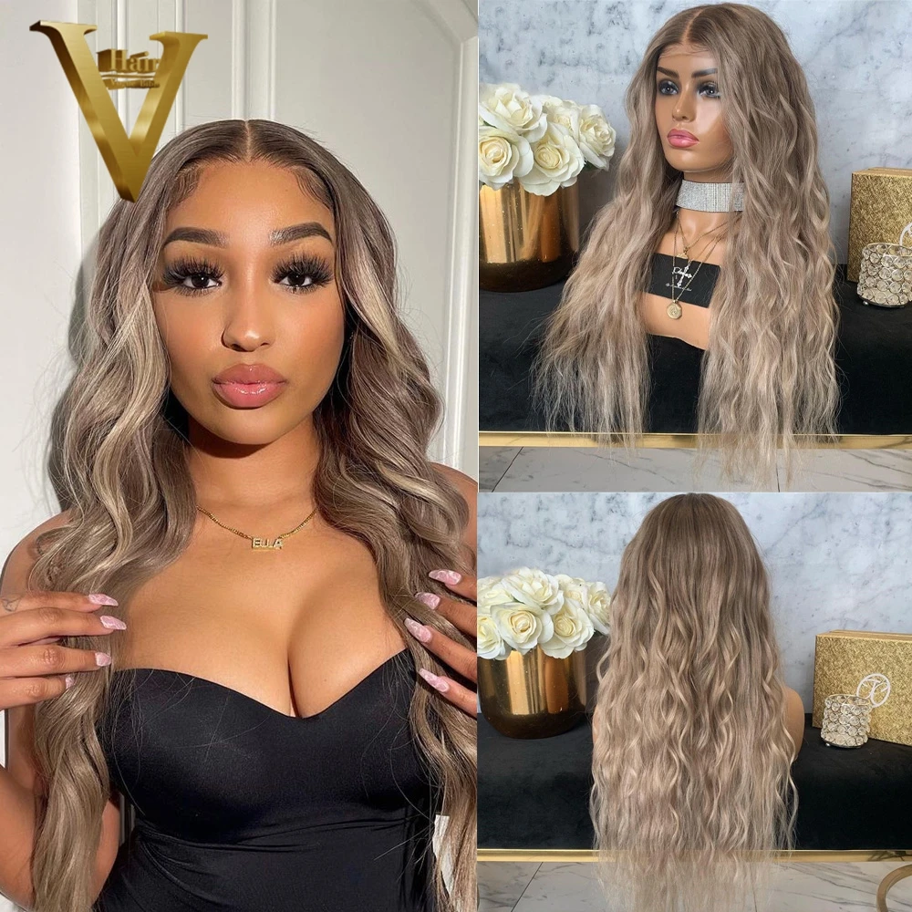 

Ash Blonde Body Wave Highlight Lace Front Wig Curly Ombre Human Hair Wigs For Women Brazilian Virgin Transparent Lace Wigs