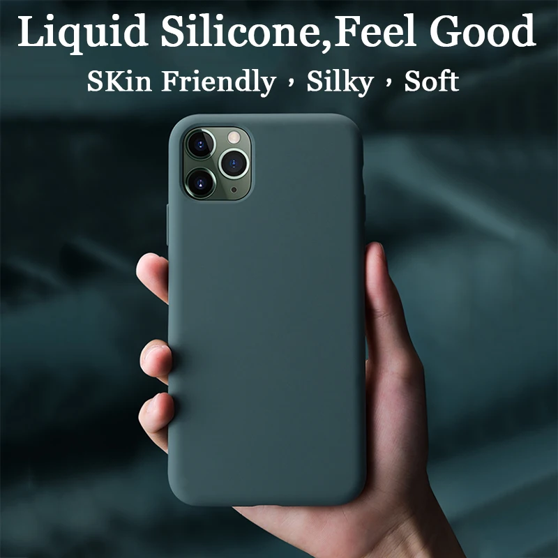 luxury original liquid silicone soft for iphone 7 6 6s 8 plus case cover for iphone 11 12 pro x xr xs max shockproof phone case free global shipping