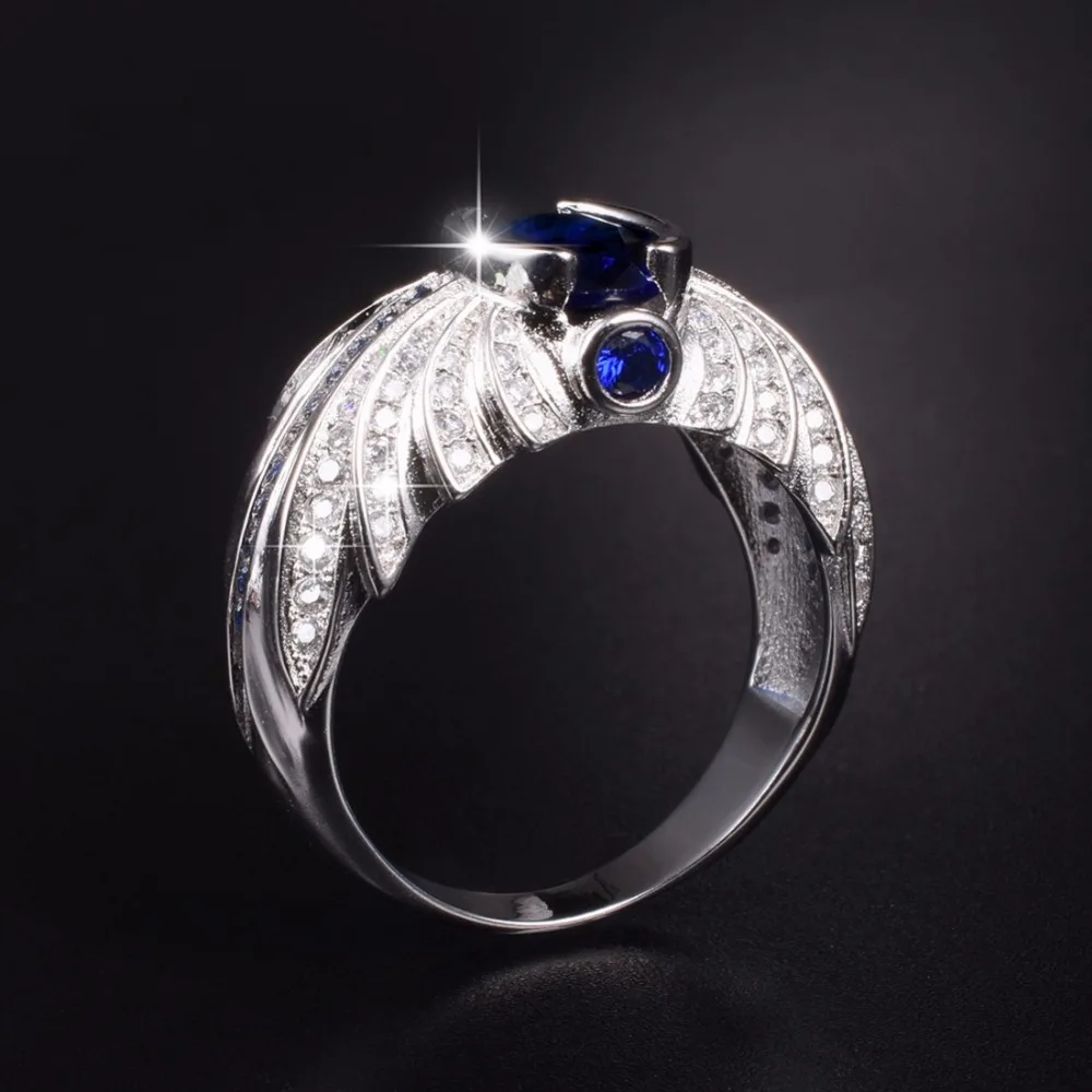 Мужское кольцо "Ангельское крыло роскоши" из серебра 925 пробы с синими сапфирами, размеры 8-13, обручальное/свадебное кольцо, ювелирные украшения для мужчин. - Фото №1