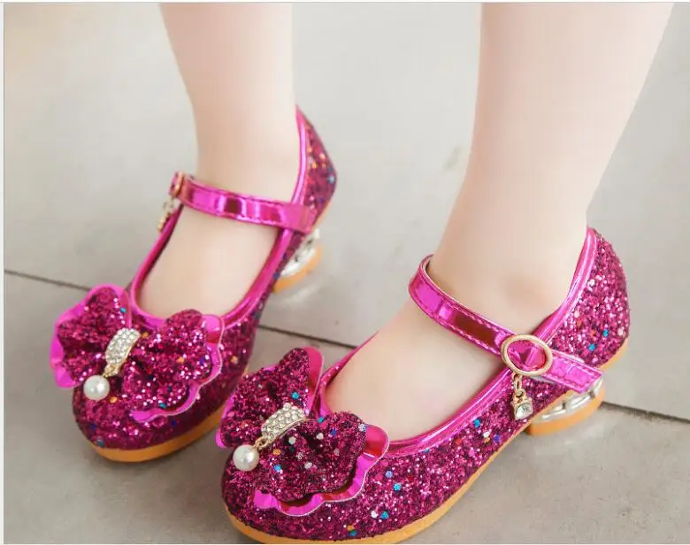 Новые детские туфли принцессы для девочек с блестками Свадебная обувь
