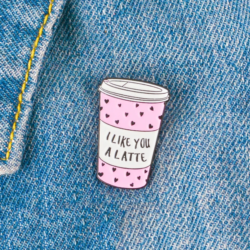 

Pink Mug Enamel Pins Brooch I like latte Pins Badges Coffee Cup Travel cup Brooches Pin Button Gift For Women Men Coffee lovers