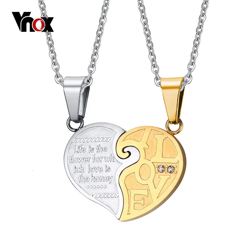 Vnox 2 шт./лот сердце Цепочки и ожерелья кулон набор его ее пару ювелирных