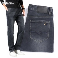 brand mens fashion jeans plus size 40 42 44 46 classic black gray business casual denim pants slim straight leg trousers male