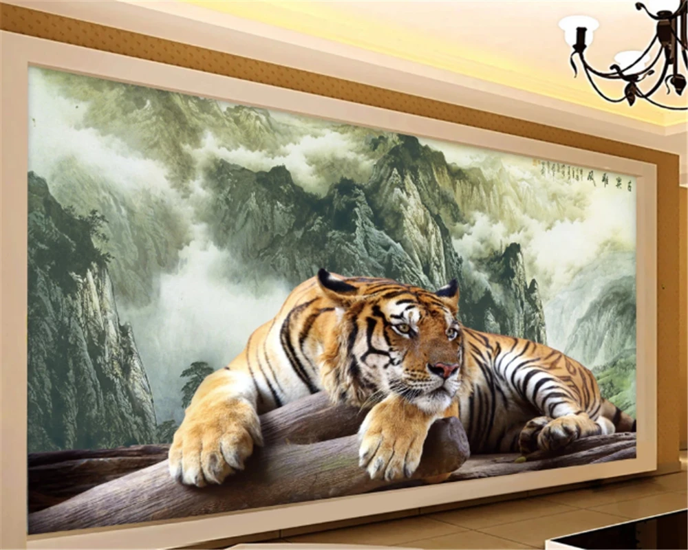 Фотообои beibehang 3D с трехмерными чернилами пейзаж тигр король властные Настенные