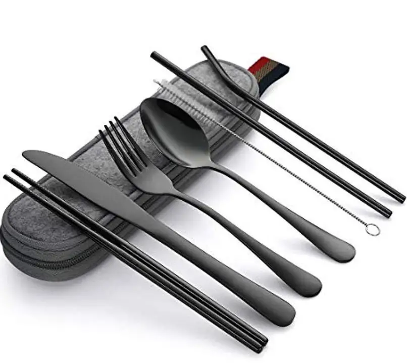 Online 20Set Peralatan Makan Dapat Digunakan Kembali Perjalanan Cutlery Set Camp Peralatan Set Dengan Stainless Steel Sendok Garpu Sumpit Jerami Portable Case SN