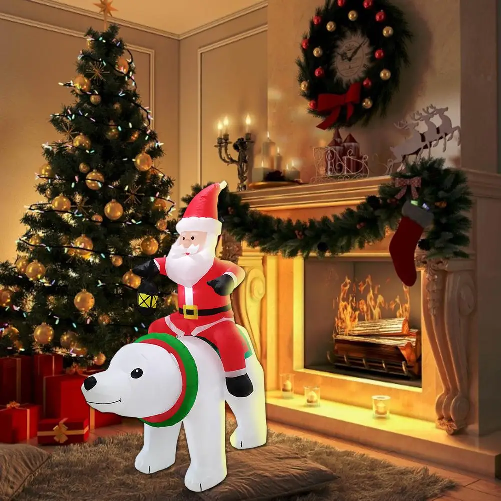 

1.85M Polar Bear Iatable Christmas Santa Claus Riding Polar Bear LED Shaking Head Doll Indoor Outdoor Garden Christmas Decor