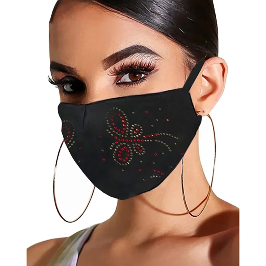 

Women Reusable Outdoor Drill Breathable Fashion Ice Windproof Mask Letter E-lement Rhinestone Pattern Mask dustproof 7PC Mask