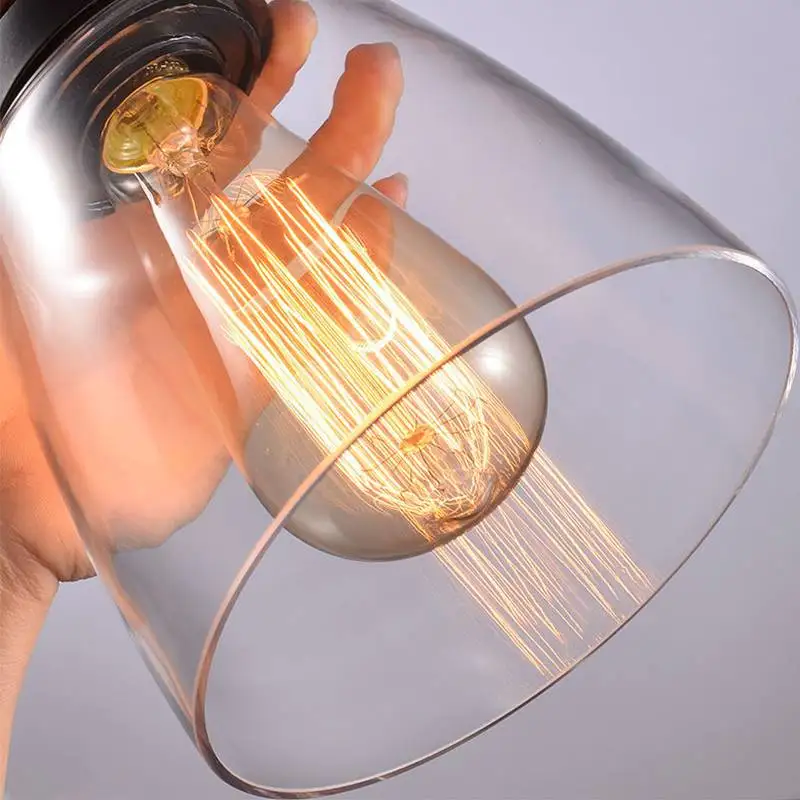 

E27 Retro Vintage Chandelier Lamp Shade Industrial Lamp Cover 2M Cord Coffee Bar Glass Cover Ceiling Pendant Light Fixture